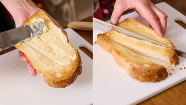 パンにバターを塗る