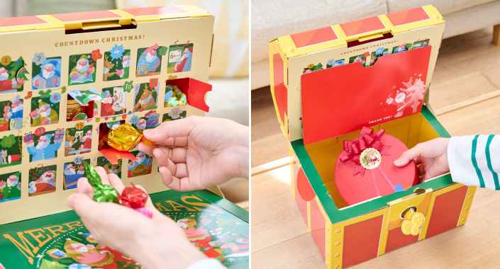 日付のところにはお菓子などを、箱本体にはプレゼントを