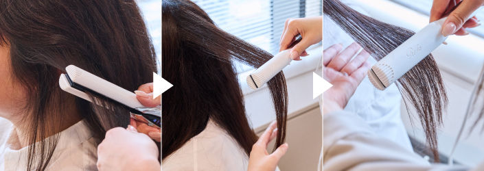 次にヘアアイロンを当てます