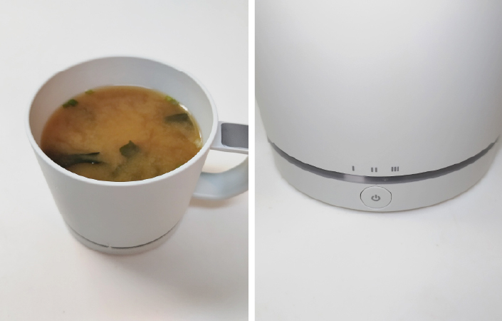 エレキソルトカップでお味噌汁を飲む