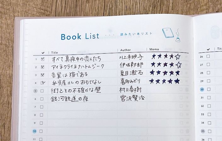 5.ブックリストのある手帳で読書記録